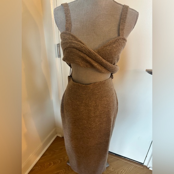 Mango Brown 2piece Bodycon Midi Dress Sweetheart Neckline - Picture 4 of 12